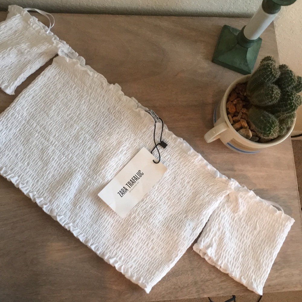 Zara White Smocked Crop Top